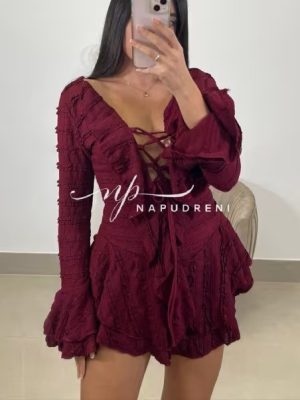 Гащеризон с връзки и волани ''SILKI STORM'' в цвят бордо - код BL10182
