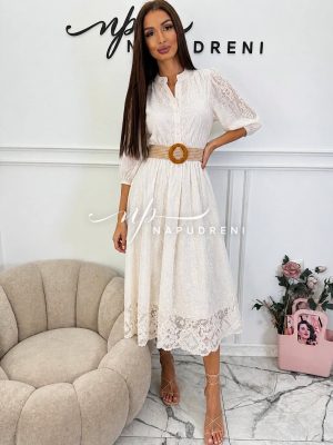 Рокля ''POSITANA'' с колан в цвят екрю - код Bi11947