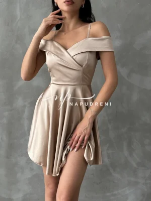 Сатенена рокля ''Clarissa'' в бежов цвят - код Bi11334
