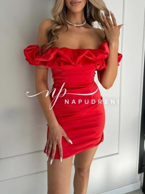 Дамска сатенена рокля ''Tiana'' в червен цвят- код 7822