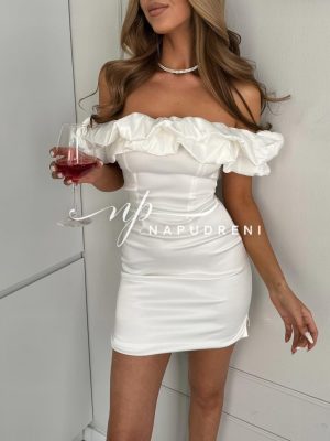 Дамска сатенена рокля ''Tiana'' в бял цвят- код 7823